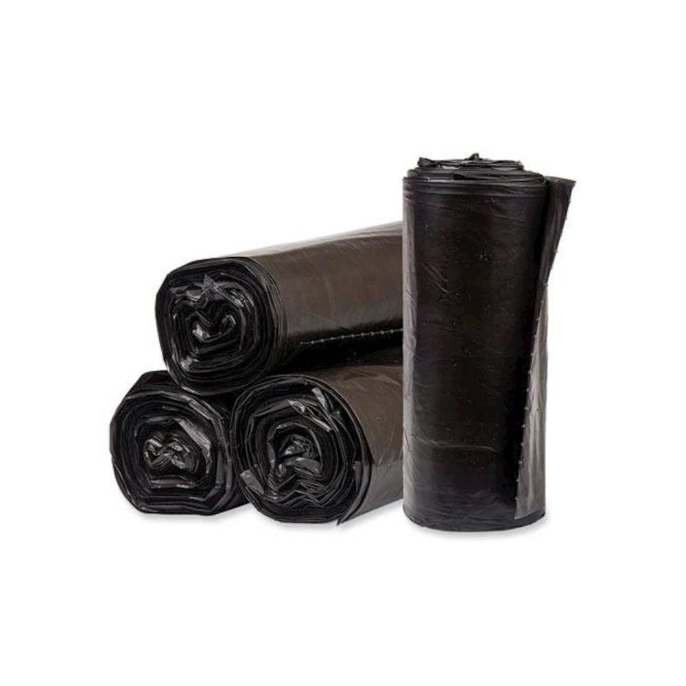 Eco Strong Plus Can Liners, 40 gal, 1.35 mil, 40" x 46", Black, Perforated Roll, 100/Carton. Picture 1