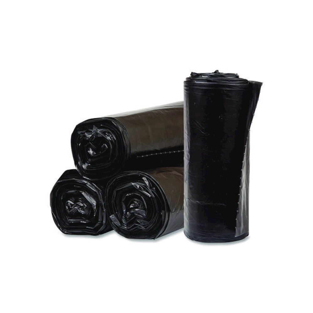 Eco Strong Plus Can Liners, 60 gal, 1.35 mil, 38" x 58", Black, Perforated Roll, 100/Carton. Picture 1