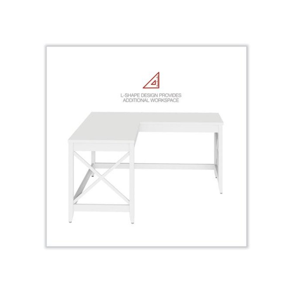 L-Shaped Farmhouse Desk, 58.27" x 58.27" x 29.53", White. Picture 7