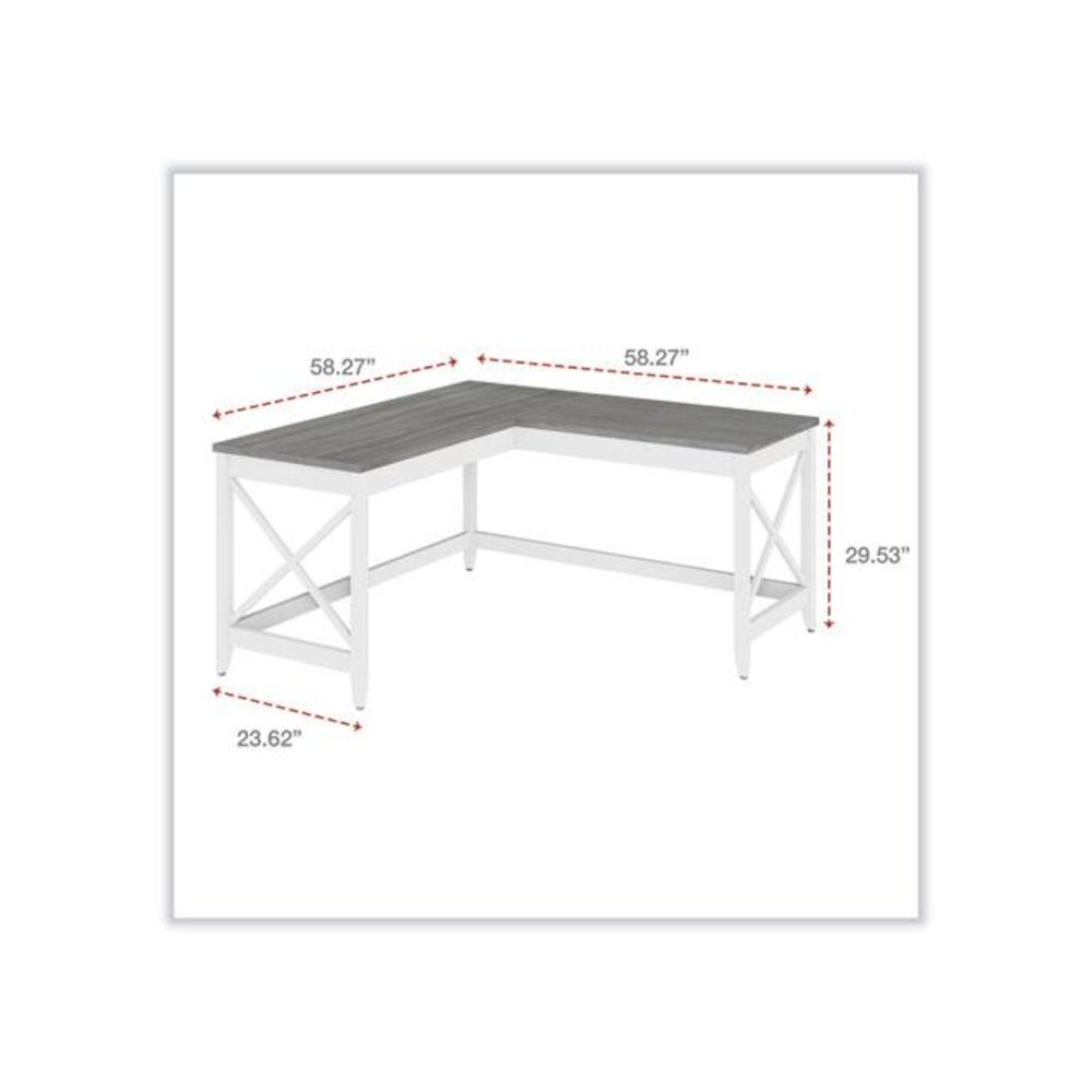L-Shaped Farmhouse Desk, 58.27" x 58.27" x 29.53", Gray/White. Picture 4