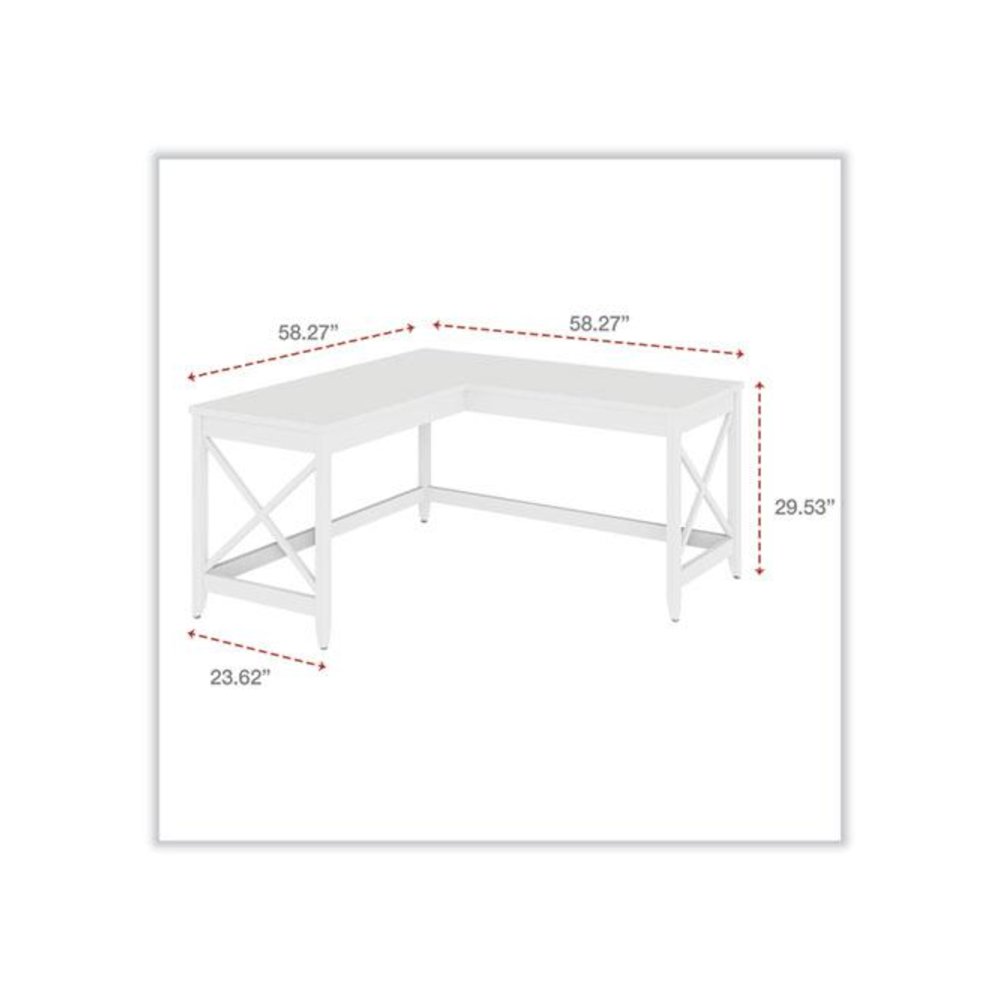 L-Shaped Farmhouse Desk, 58.27" x 58.27" x 29.53", White. Picture 5