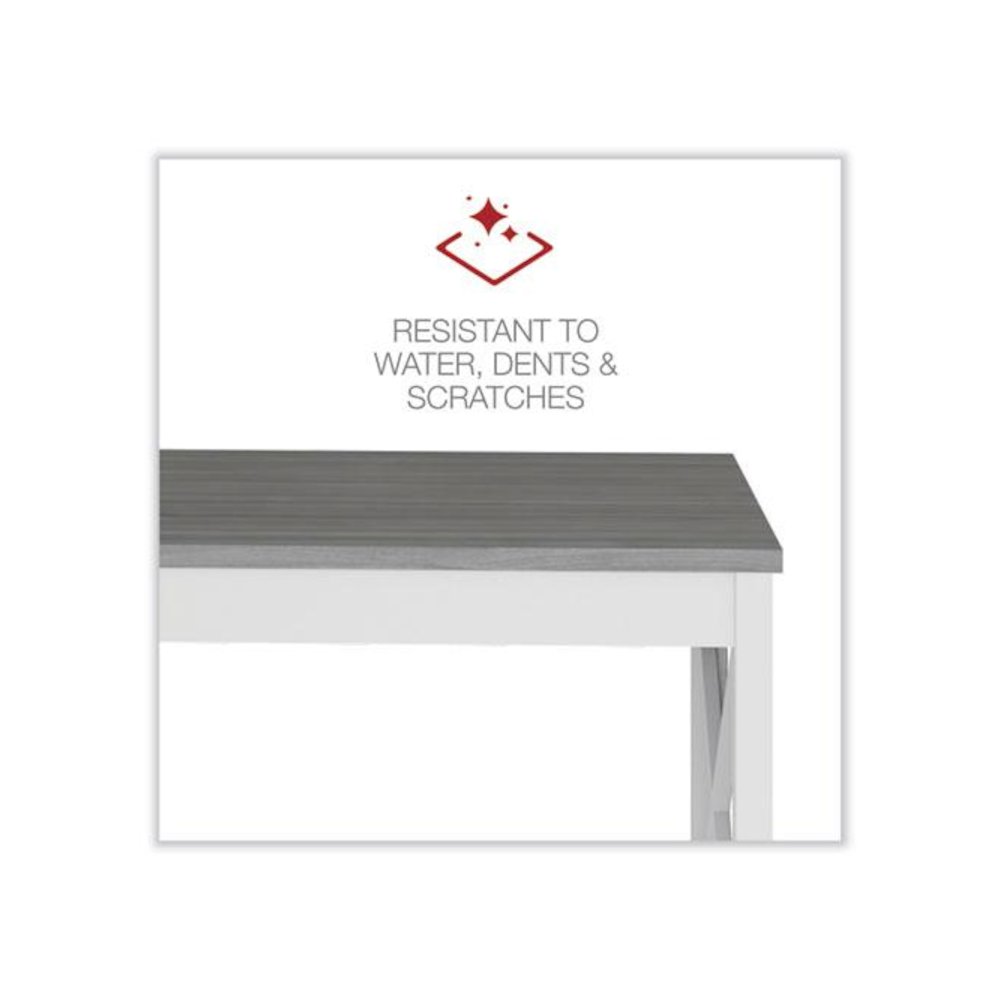 L-Shaped Farmhouse Desk, 58.27" x 58.27" x 29.53", Gray/White. Picture 6