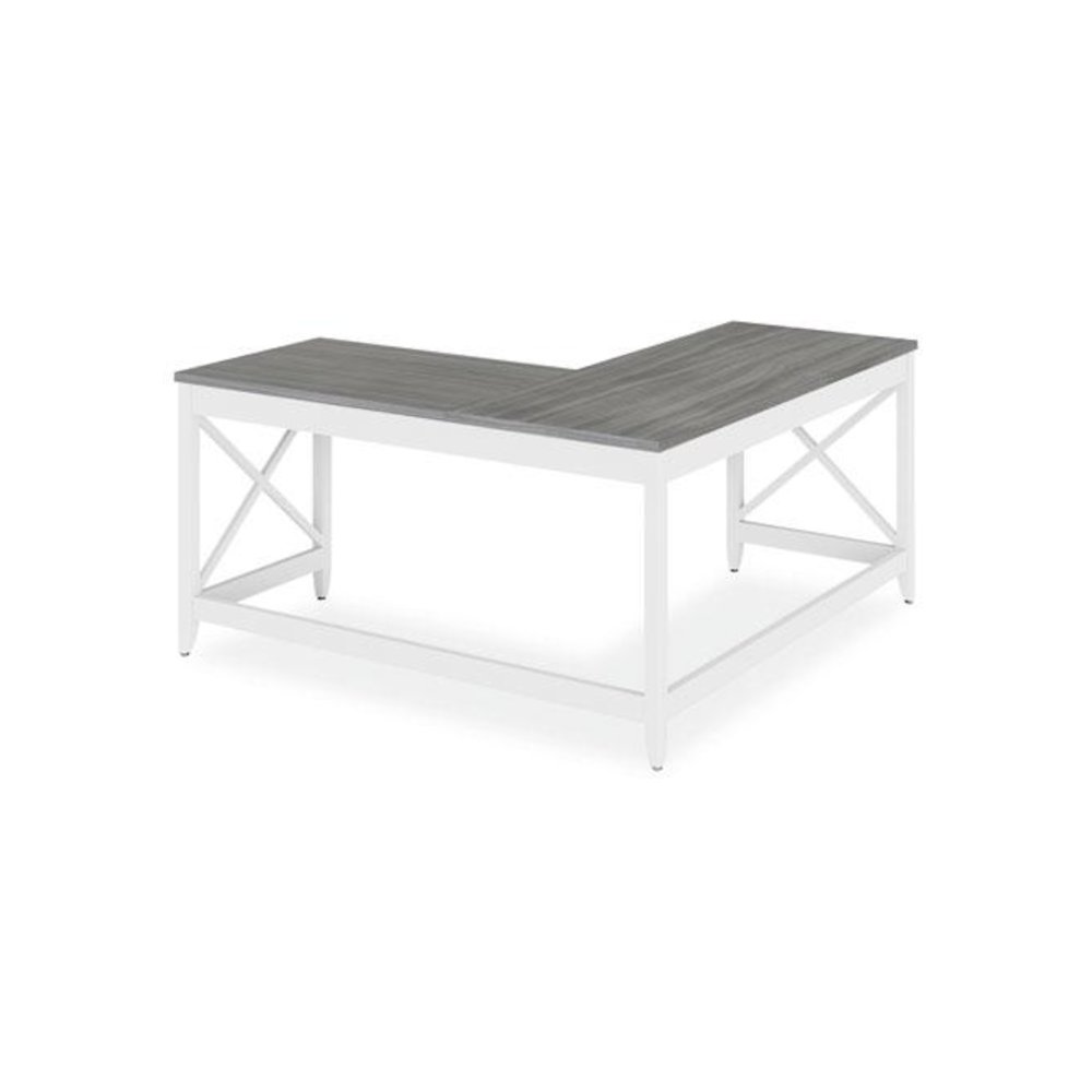 L-Shaped Farmhouse Desk, 58.27" x 58.27" x 29.53", Gray/White. Picture 2