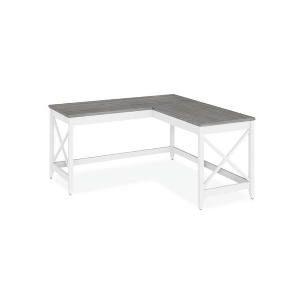 L-Shaped Farmhouse Desk, 58.27" x 58.27" x 29.53", Gray/White. Picture 1