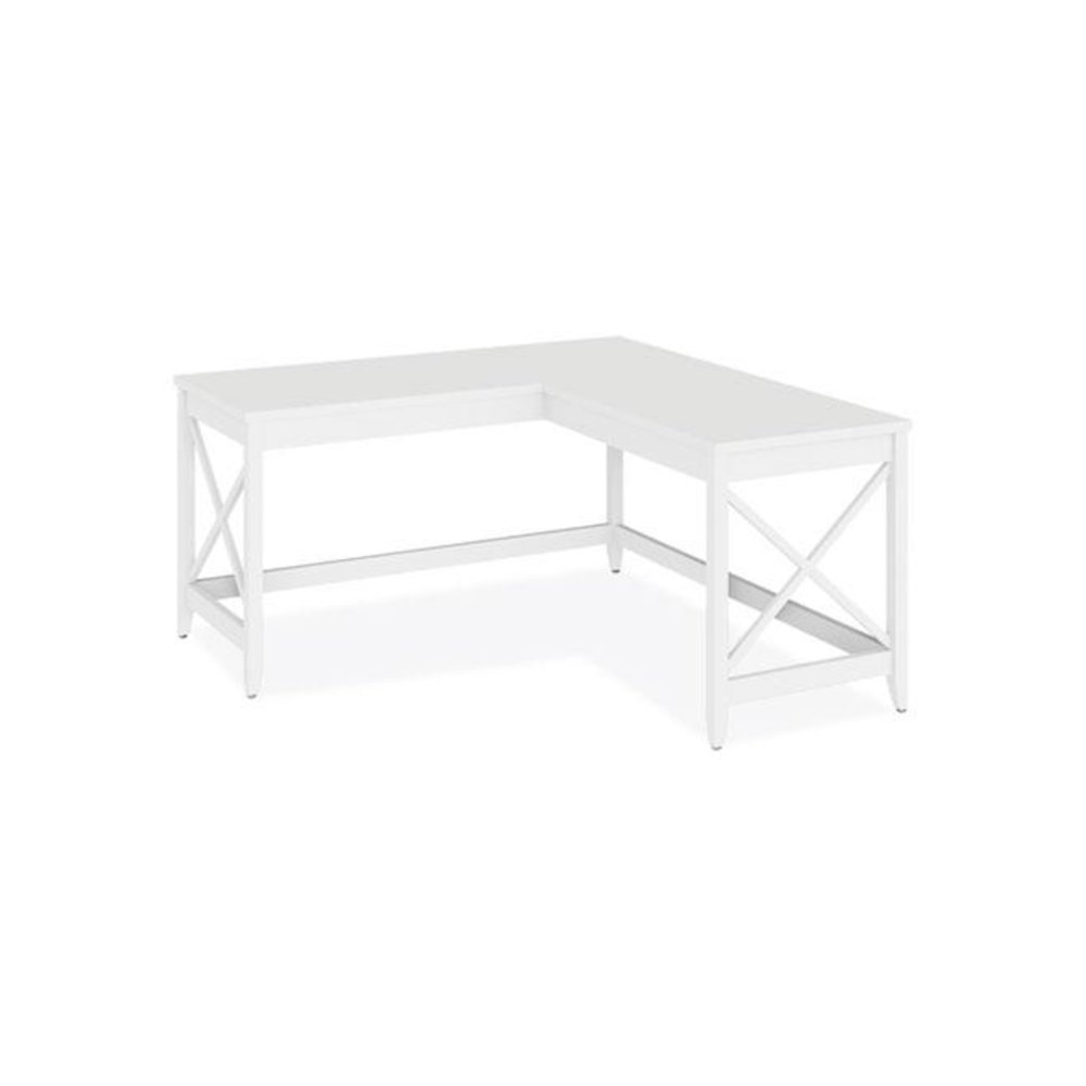 L-Shaped Farmhouse Desk, 58.27" x 58.27" x 29.53", White. Picture 1