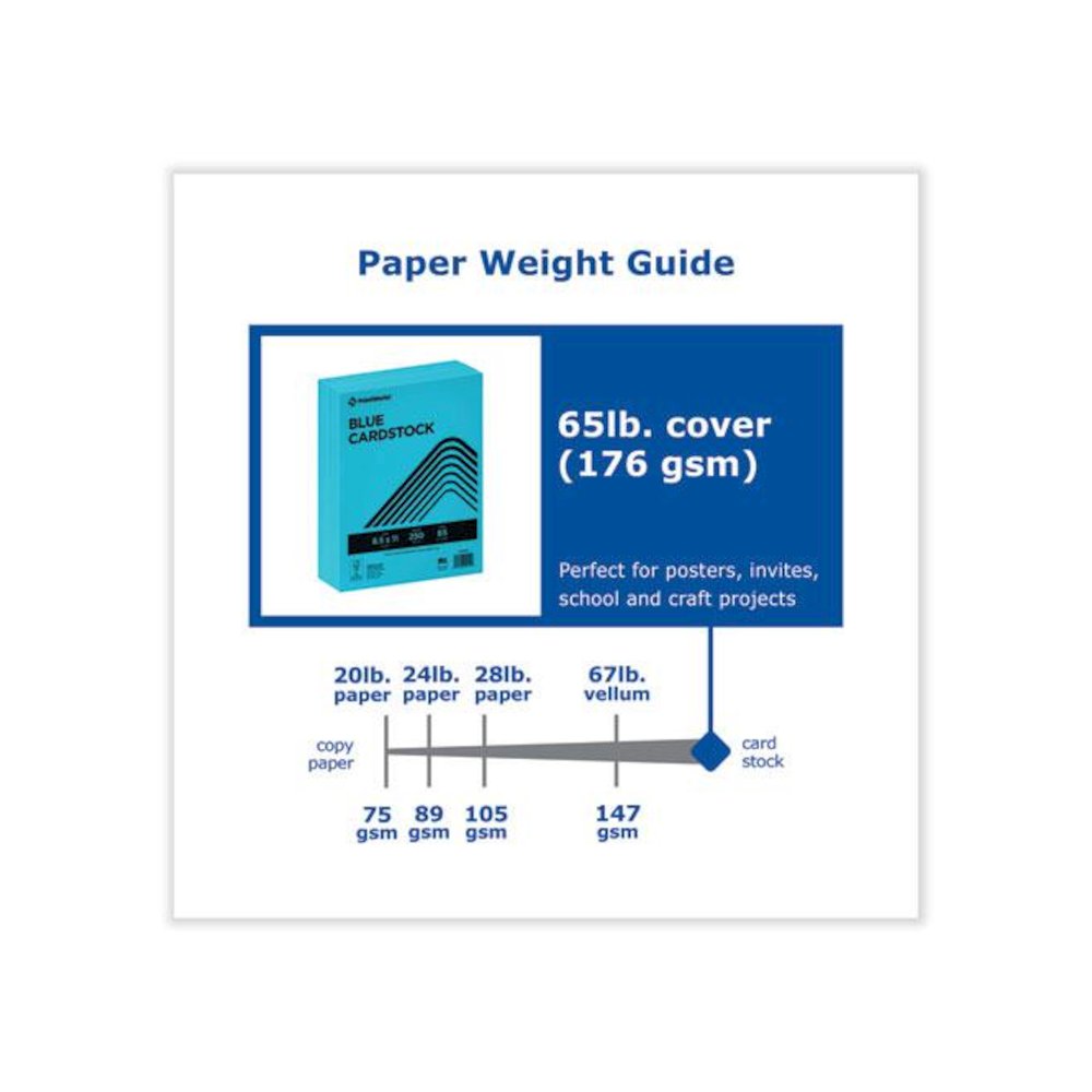 Color Cardstock, 65 lb Cover Weight, 8.5 x 11, Blue, 250/Ream. Picture 4