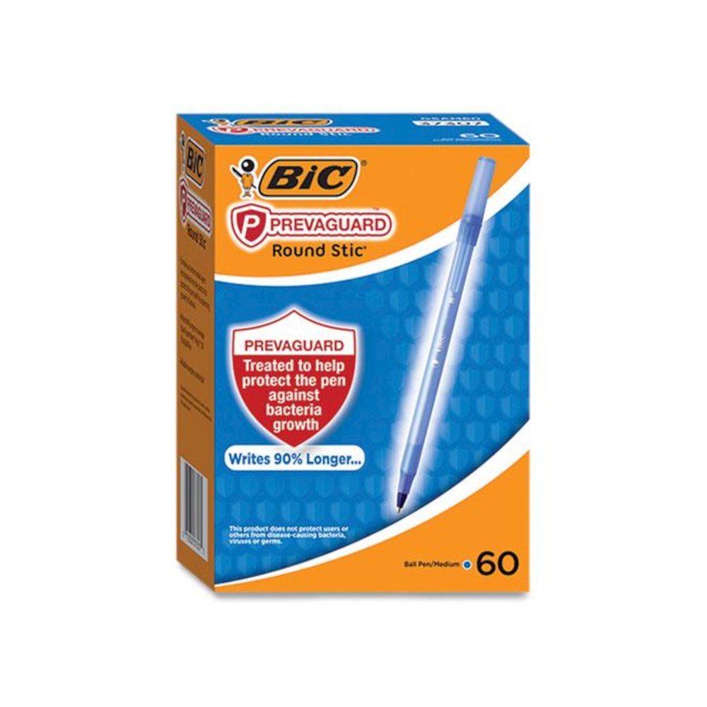 PrevaGuard Round Stic Pen, Stick, Medium 1 mm, Blue Ink, Translucent Blue Barrel, 60/Pack. Picture 5