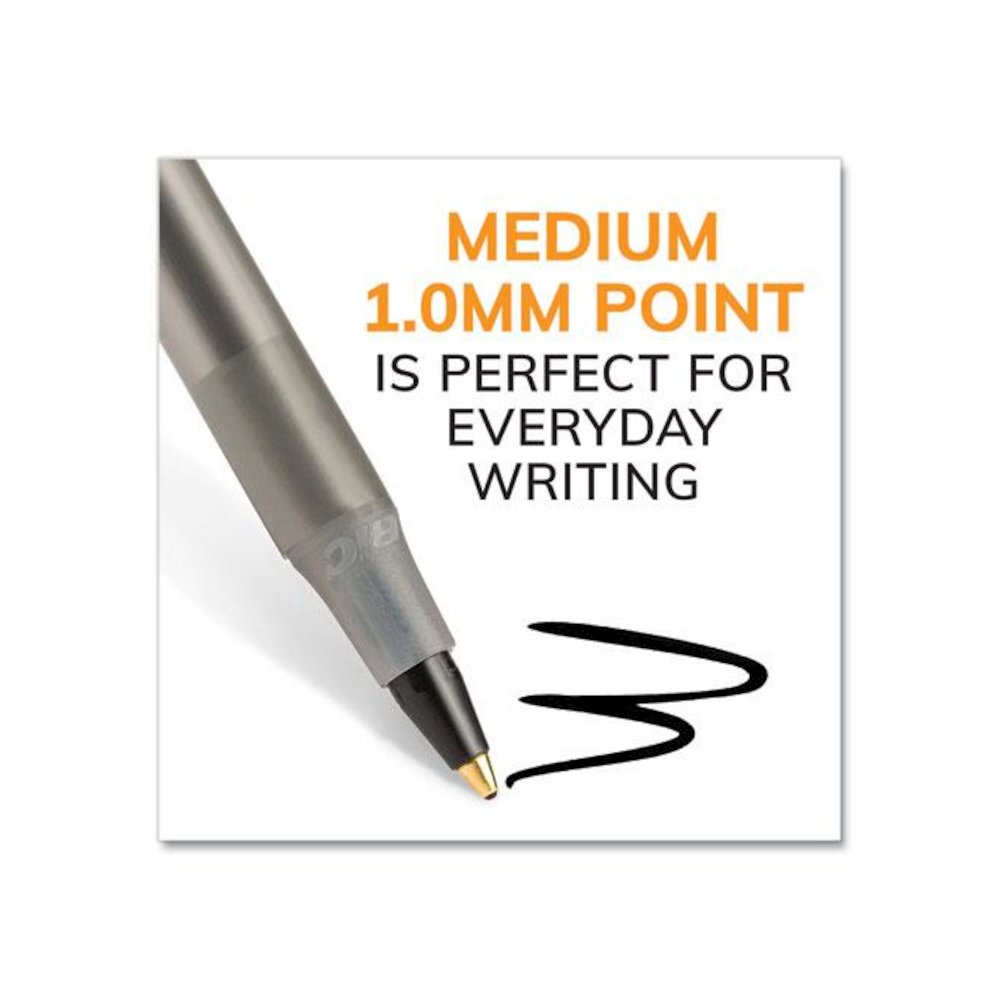 Round Stic Xtra Life Ballpoint Pen, Stick, Medium 1 mm, Black Ink, Translucent Black Barrel, 144/Pack. Picture 4