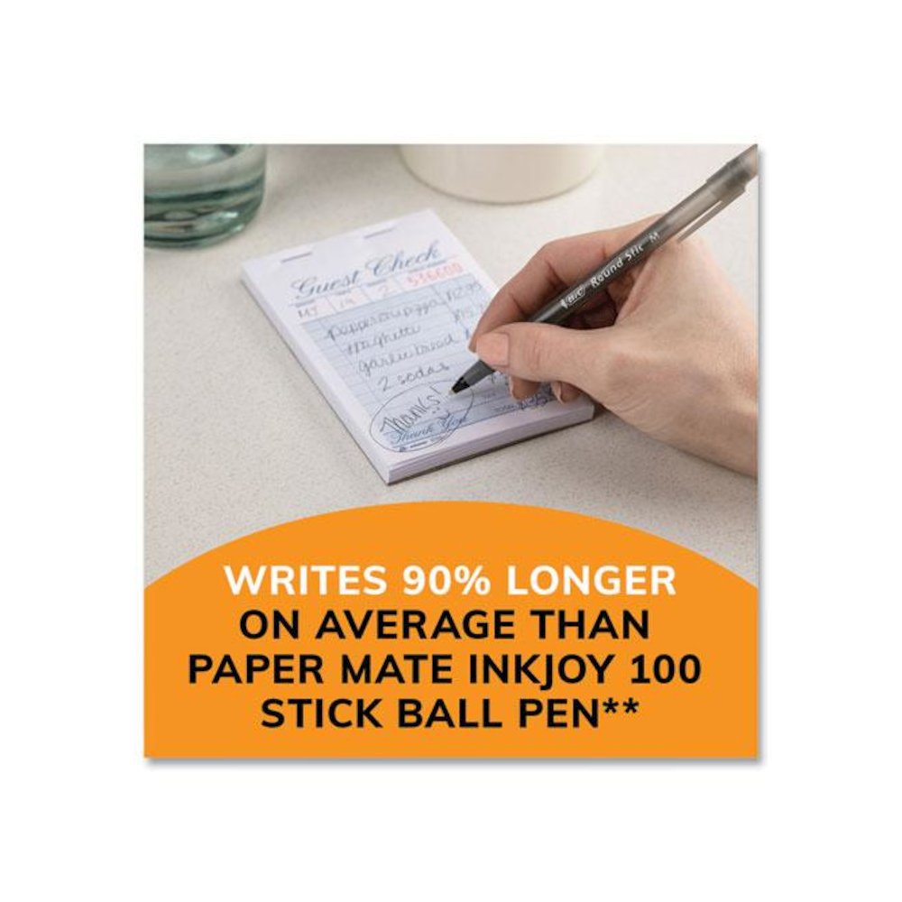 Round Stic Xtra Life Ballpoint Pen, Stick, Medium 1 mm, Black Ink, Translucent Black Barrel, 144/Pack. Picture 5