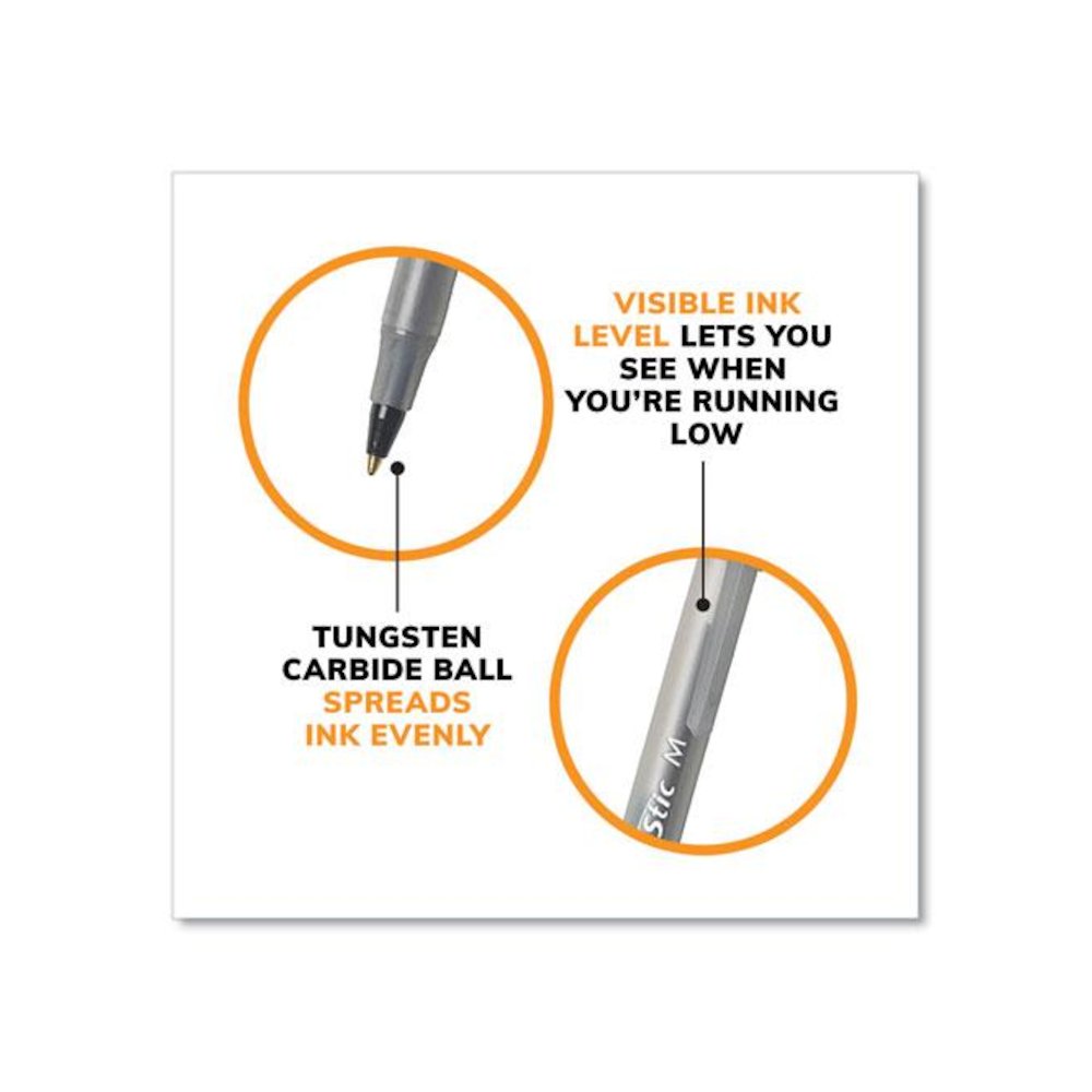 Round Stic Xtra Life Ballpoint Pen, Stick, Medium 1 mm, Black Ink, Translucent Black Barrel, 144/Pack. Picture 2