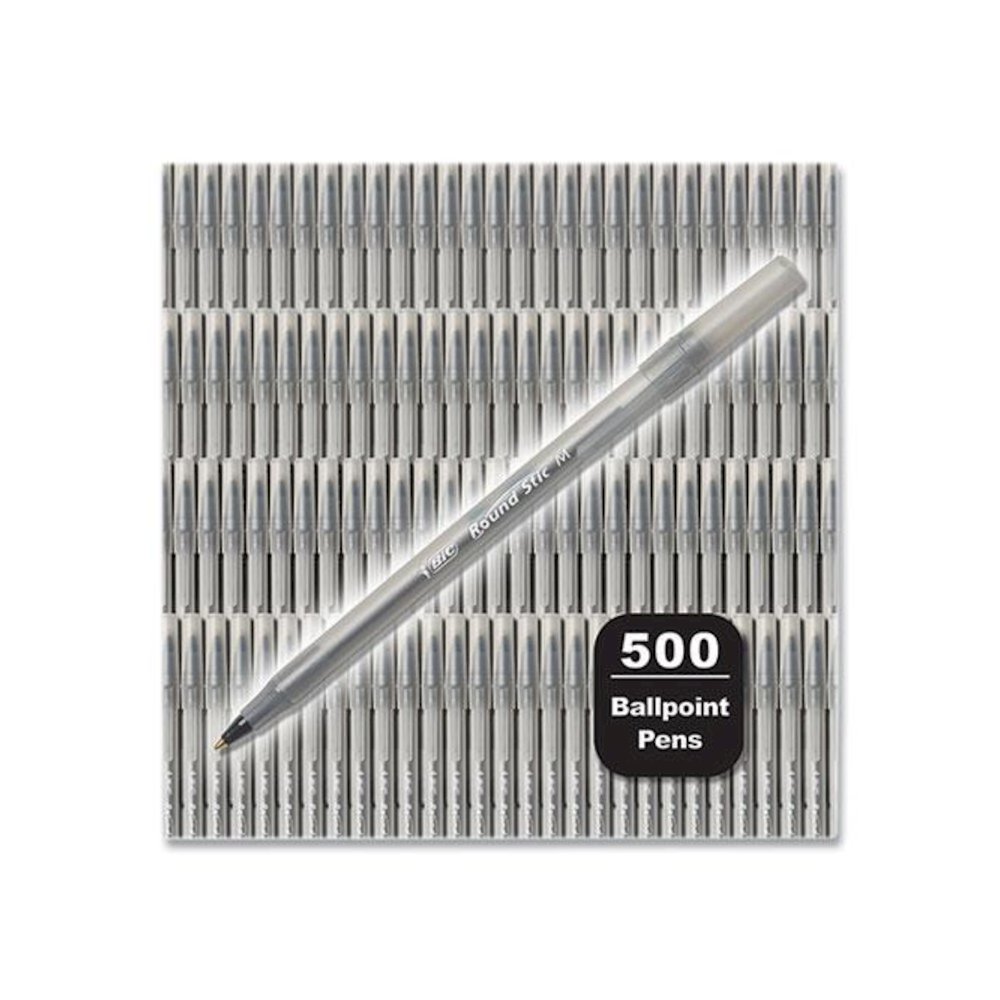 Round Stic Xtra Life Ballpoint Pen, Stick, Medium 1 mm, Black Ink, Translucent Black Barrel, 500/Pack. Picture 2