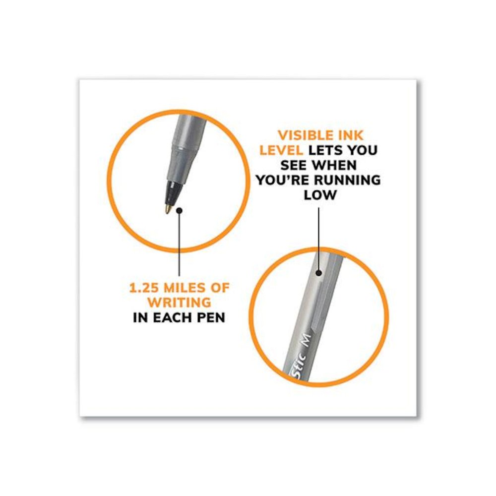 Round Stic Xtra Life Ballpoint Pen, Stick, Medium 1 mm, Black Ink, Translucent Black Barrel, 500/Pack. Picture 4