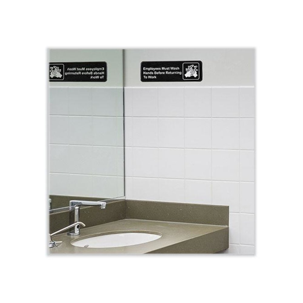 Indoor/Outdoor Restroom with Braille Text, 6" x 9", Black Face, White Graphics, 3/Pack. Picture 3