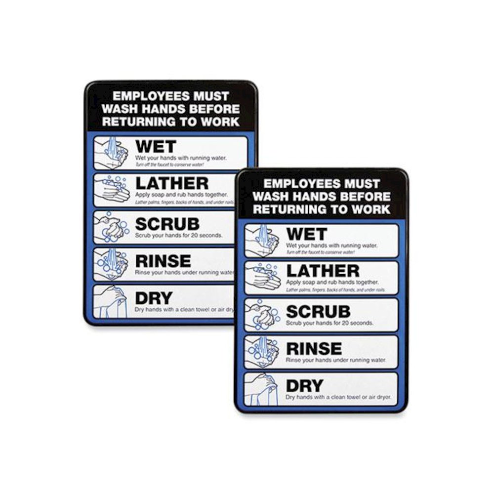 Employees Must Wash Hands Indoor Wall Sign, 5" x 7", Black/Blue/White Face, Black/Blue Graphics, 2/Pack. Picture 1