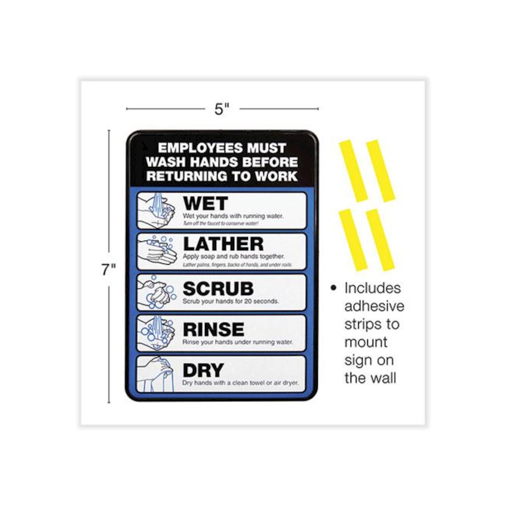 Employees Must Wash Hands Indoor Wall Sign, 5" x 7", Black/Blue/White Face, Black/Blue Graphics, 2/Pack. Picture 2