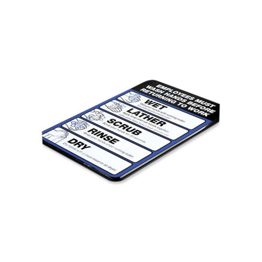 Employees Must Wash Hands Indoor Wall Sign, 5" x 7", Black/Blue/White Face, Black/Blue Graphics, 2/Pack. Picture 3