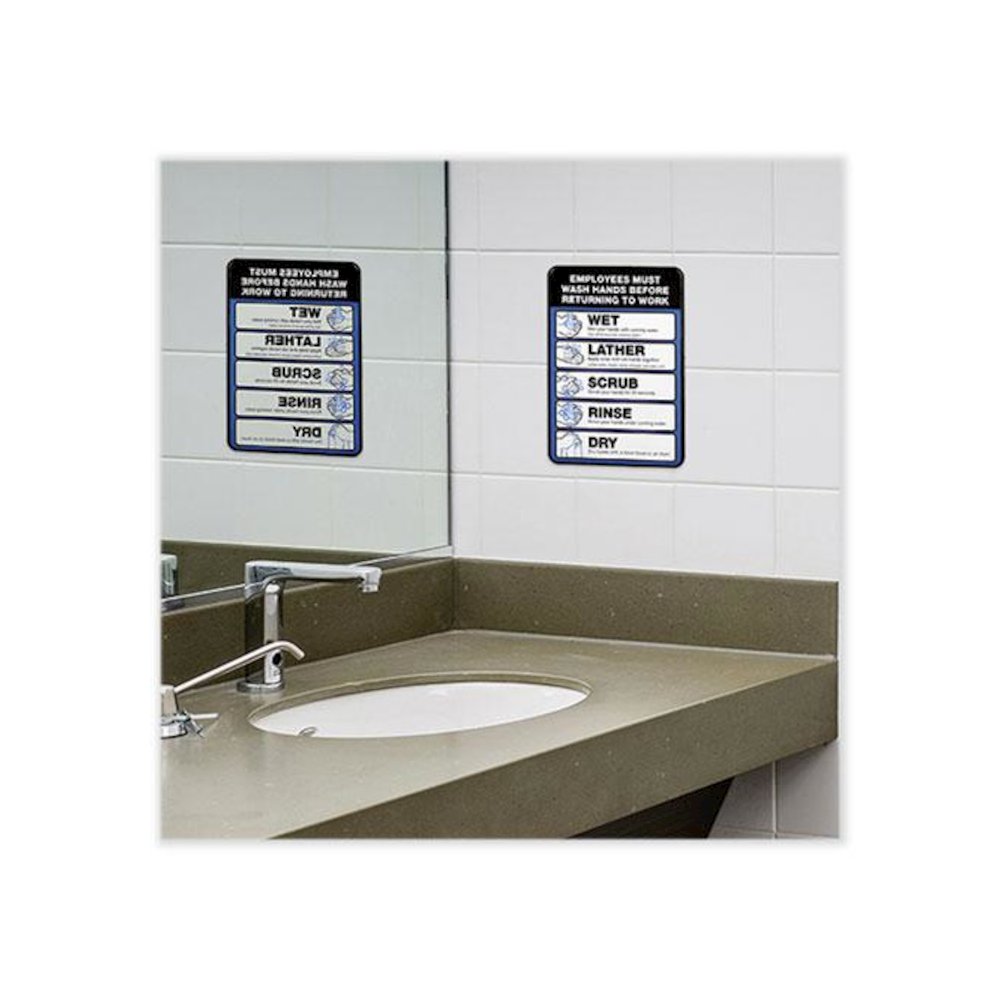 Employees Must Wash Hands Indoor Wall Sign, 5" x 7", Black/Blue/White Face, Black/Blue Graphics, 2/Pack. Picture 4