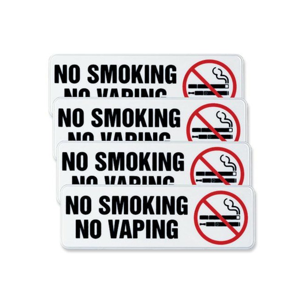 No Smoking No Vaping Indoor/Outdoor Wall Sign, 9" x 3", Black Face, Black/Red Graphics, 4/Pack. Picture 1