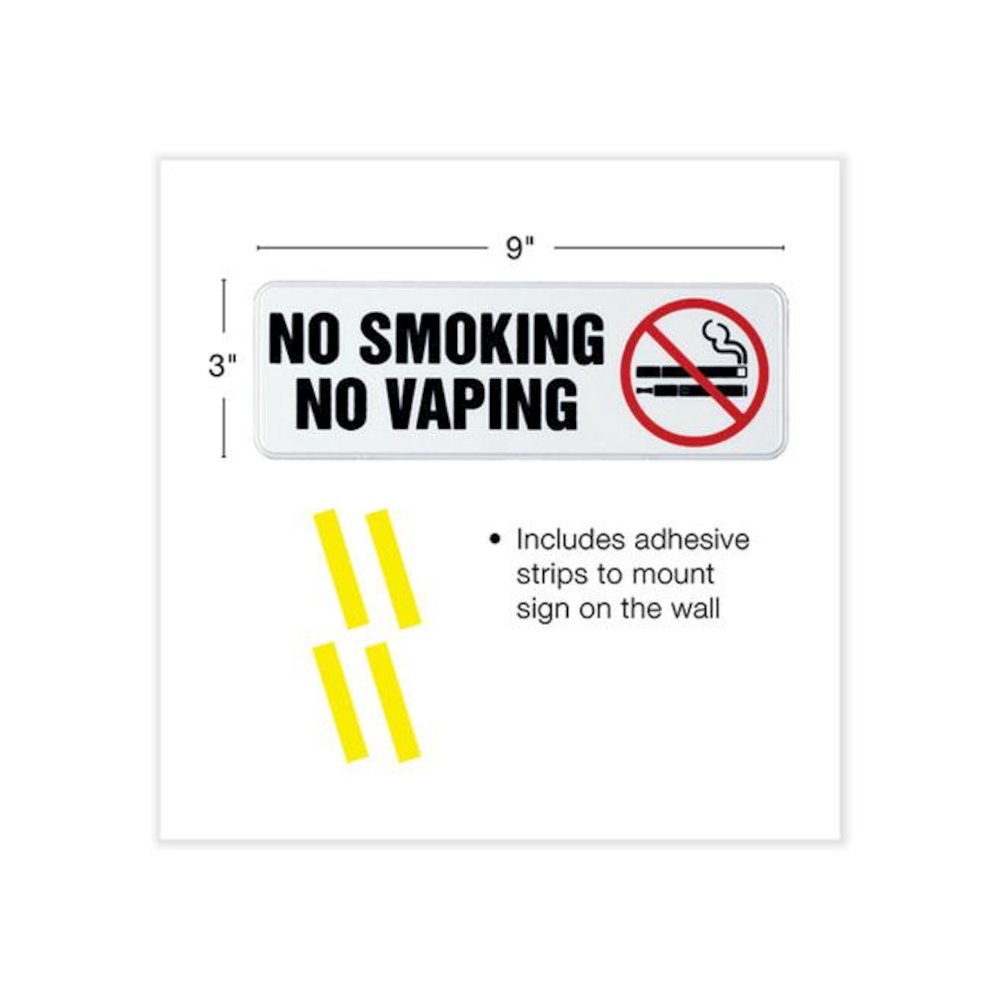 No Smoking No Vaping Indoor/Outdoor Wall Sign, 9" x 3", Black Face, Black/Red Graphics, 4/Pack. Picture 4