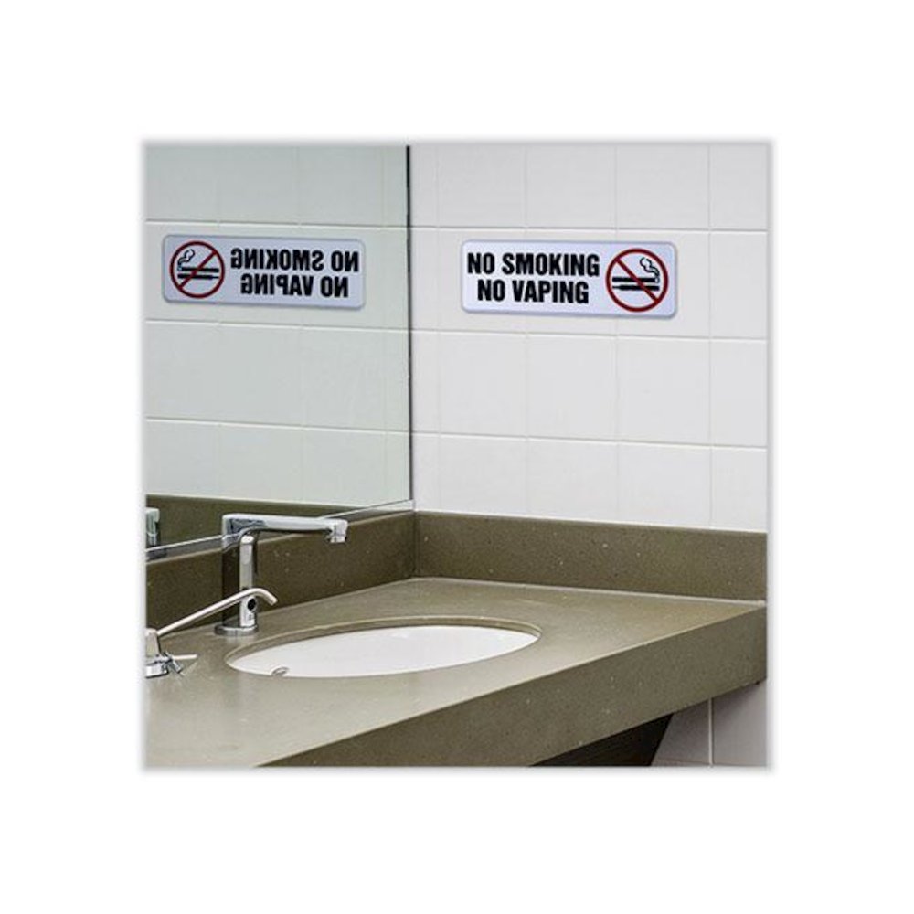 No Smoking No Vaping Indoor/Outdoor Wall Sign, 9" x 3", Black Face, Black/Red Graphics, 4/Pack. Picture 3