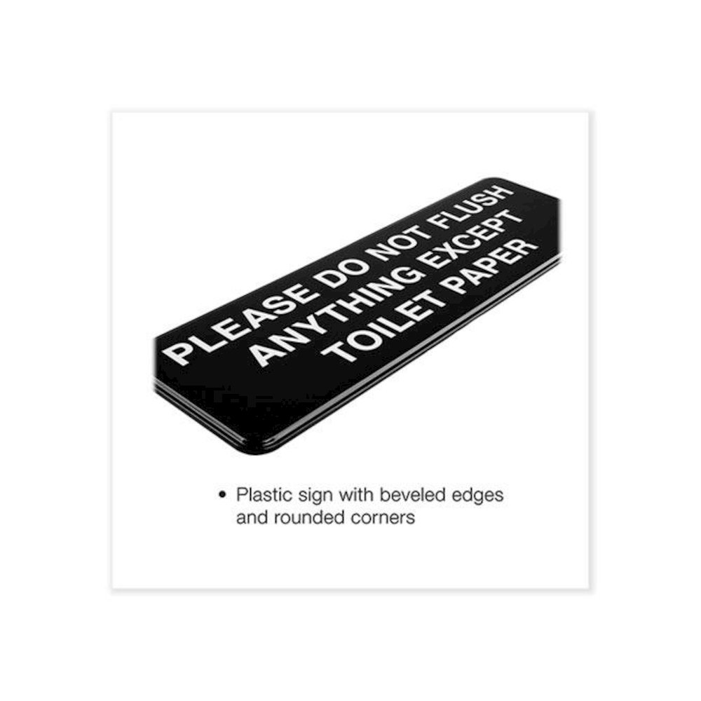 Please Do Not Flush Indoor/Outdoor Wall Sign, 9" x 3", Black Face, White Graphics, 3/Pack. Picture 3