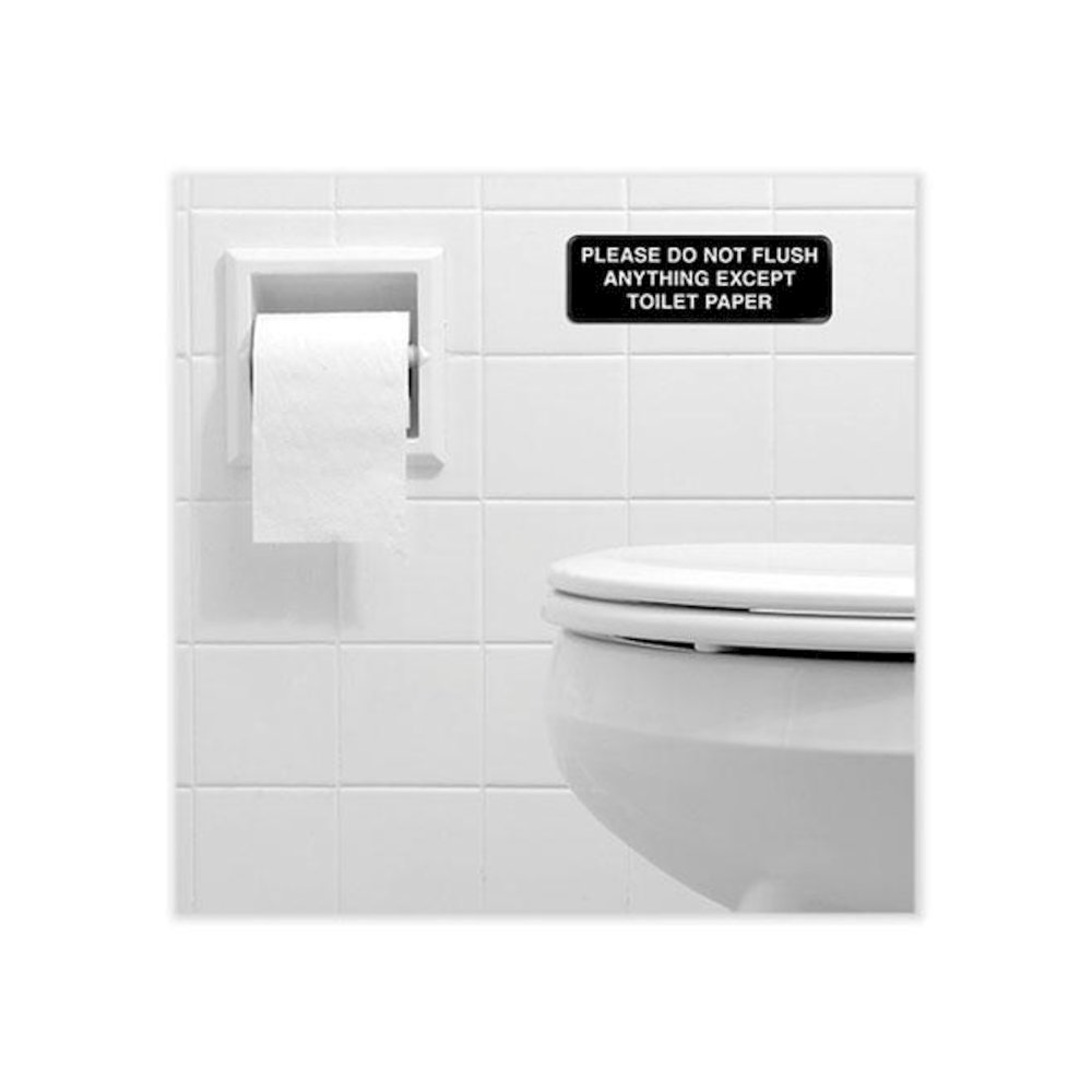 Please Do Not Flush Indoor/Outdoor Wall Sign, 9" x 3", Black Face, White Graphics, 3/Pack. Picture 4