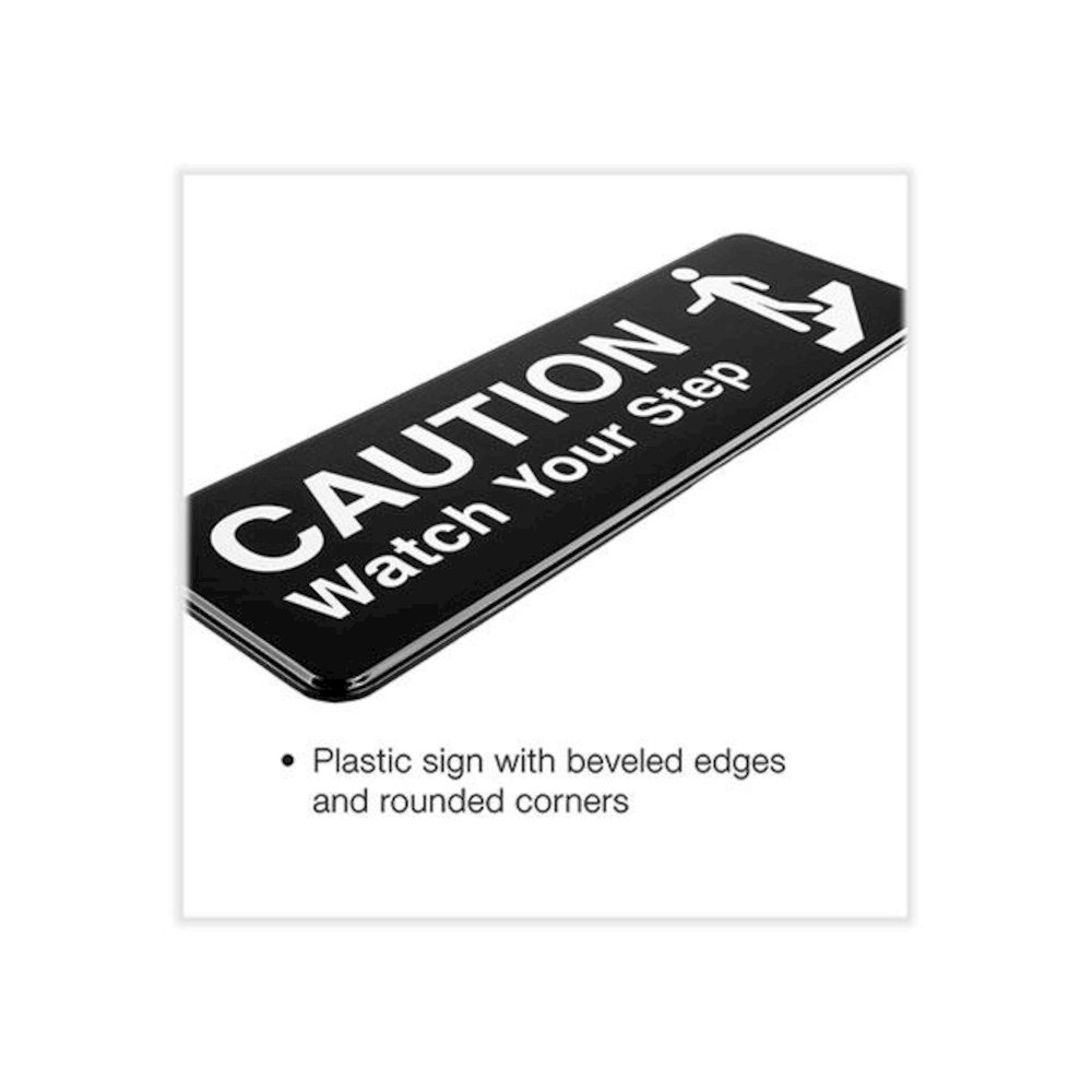 Caution Watch Your Step Indoor/Outdoor Wall Sign, 9" x 3", Black Face, White Graphics, 3/Pack. Picture 2