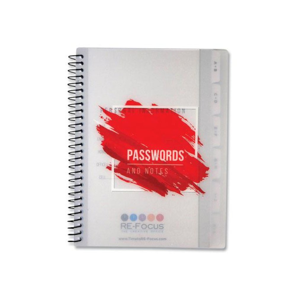 Pocket-Size Password Keeper Log Book, User-Name/Password Format, White/Red Cover, (60) 7 x 5.5 Sheets. Picture 1