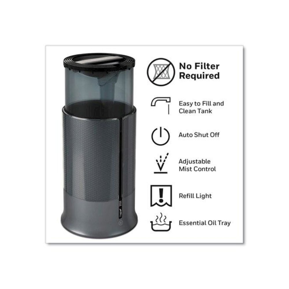 Filter Free Ultrasonic Cool Mist Humidifier, 1.25 gal Tank Capacity, 8.8 x 8.8 x 13.2, Black. Picture 2