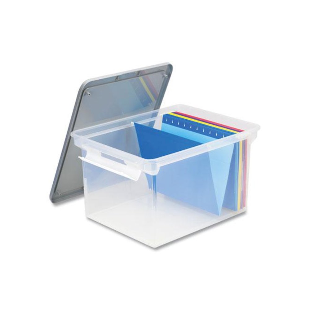 Tote with Locking Handles, Legal/Letter, 13.9" x 18.3" x 10.6", Clear/Silver, 4/Carton. Picture 2