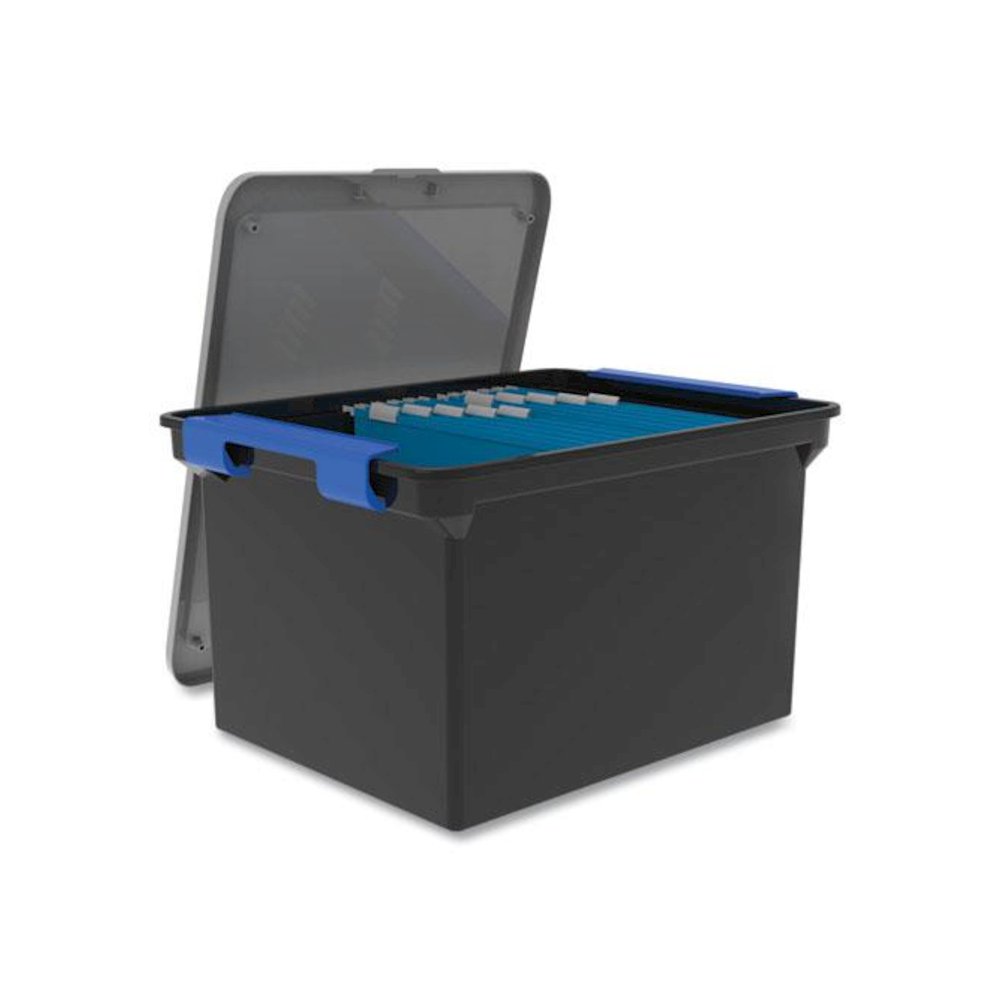 Tote with Locking Handles, Legal/Letter, 13.9" x 18.3 x 10.6", Black/Silver/Blue, 4/Carton. Picture 4