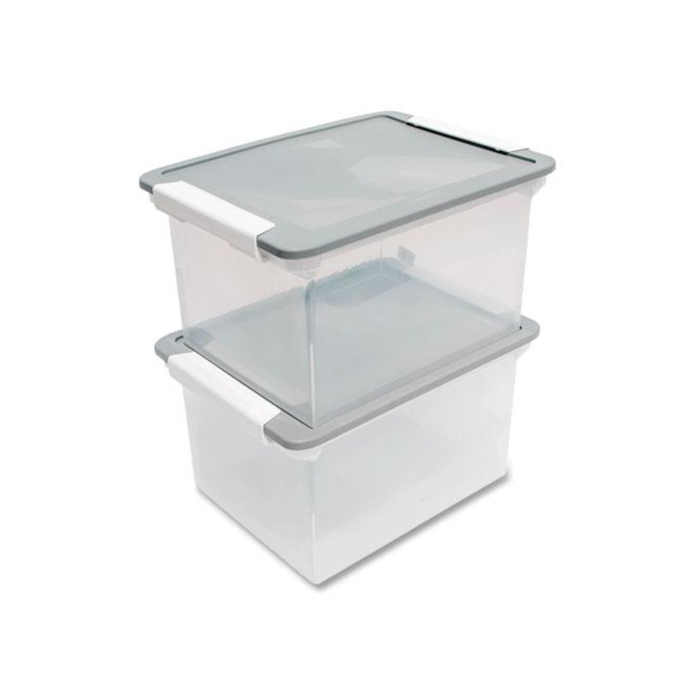 Tote with Locking Handles, Legal/Letter, 13.9" x 18.3" x 10.6", Clear/Silver, 4/Carton. Picture 3