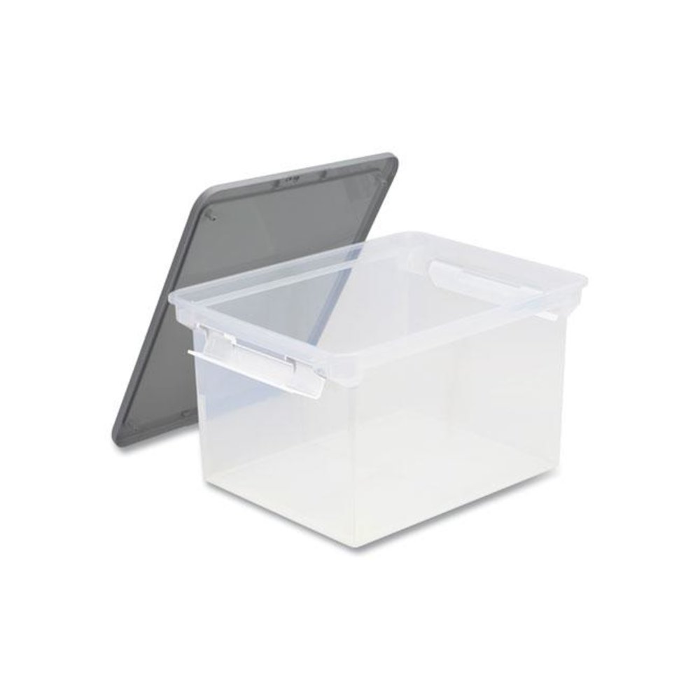 Tote with Locking Handles, Legal/Letter, 13.9" x 18.3" x 10.6", Clear/Silver, 4/Carton. Picture 1