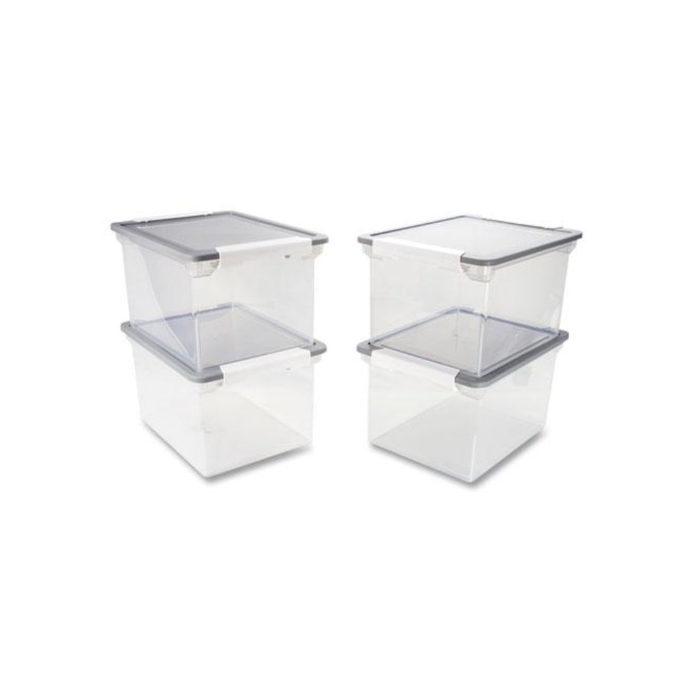 Tote with Locking Handles, Legal/Letter, 13.9" x 18.3" x 10.6", Clear/Silver, 4/Carton. Picture 4