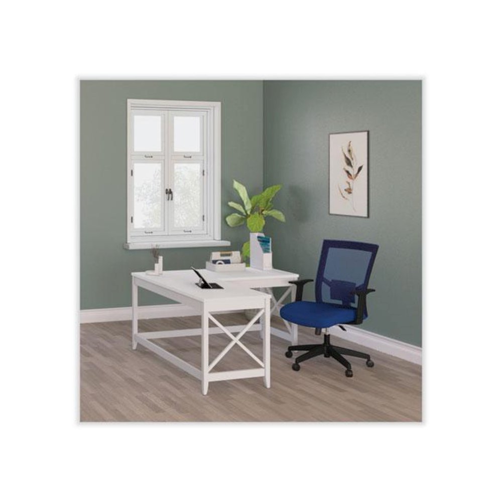 L-Shaped Farmhouse Desk, 58.27" x 58.27" x 29.53", White. Picture 3