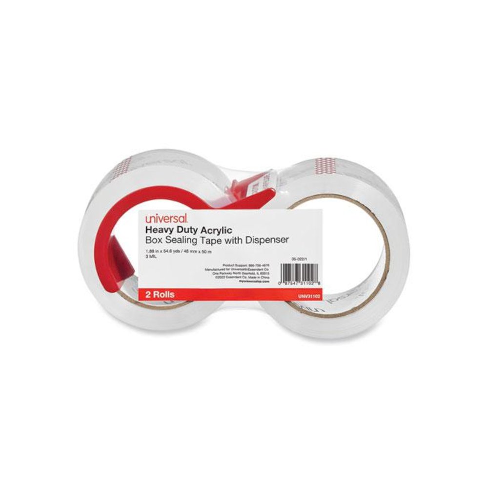 Heavy-Duty Acrylic Box Sealing Tape with Dispenser, 3" Core, 1.88" x 54.6 yds, Clear, 2/Pack. Picture 1
