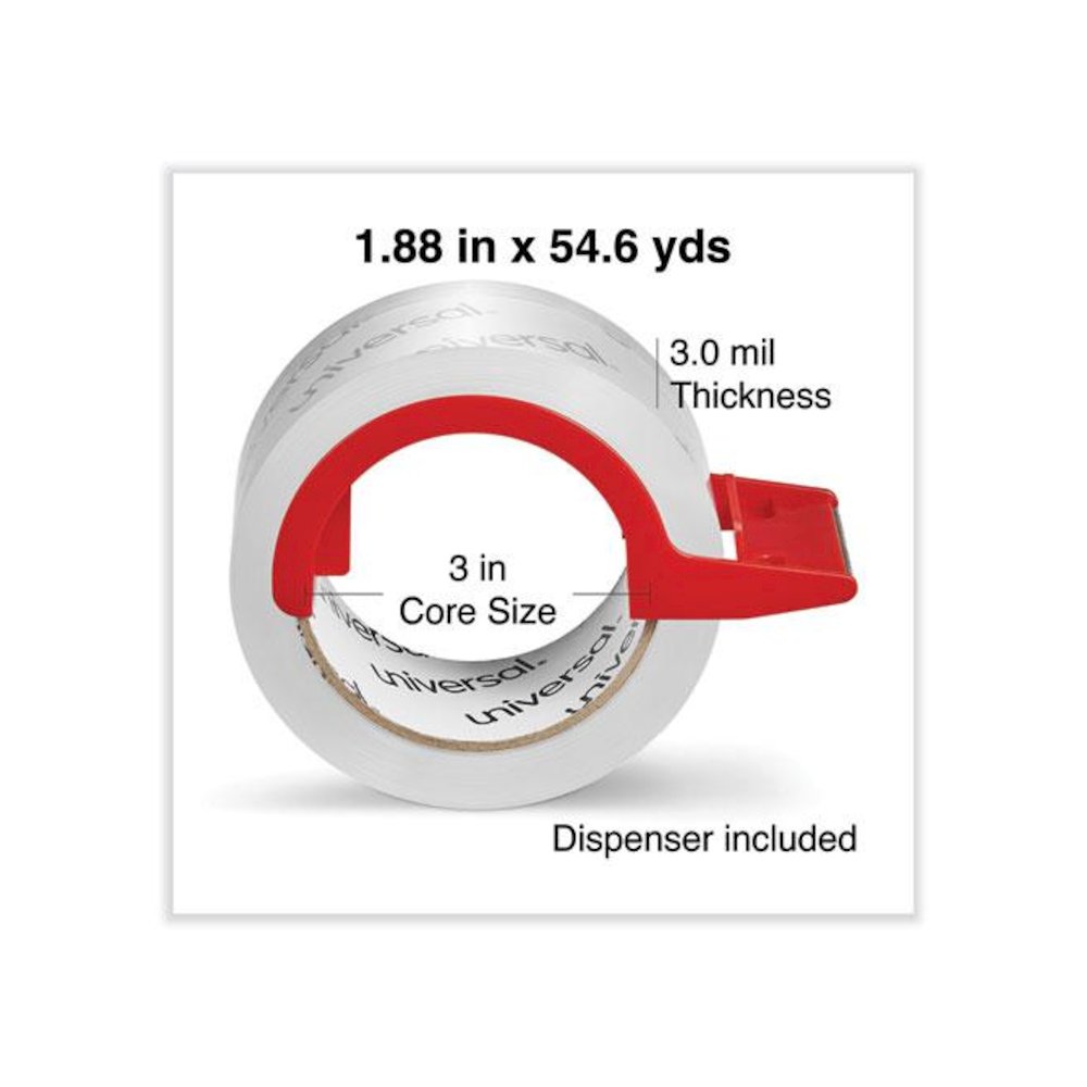 Heavy-Duty Acrylic Box Sealing Tape with Dispenser, 3" Core, 1.88" x 54.6 yds, Clear, 2/Pack. Picture 2