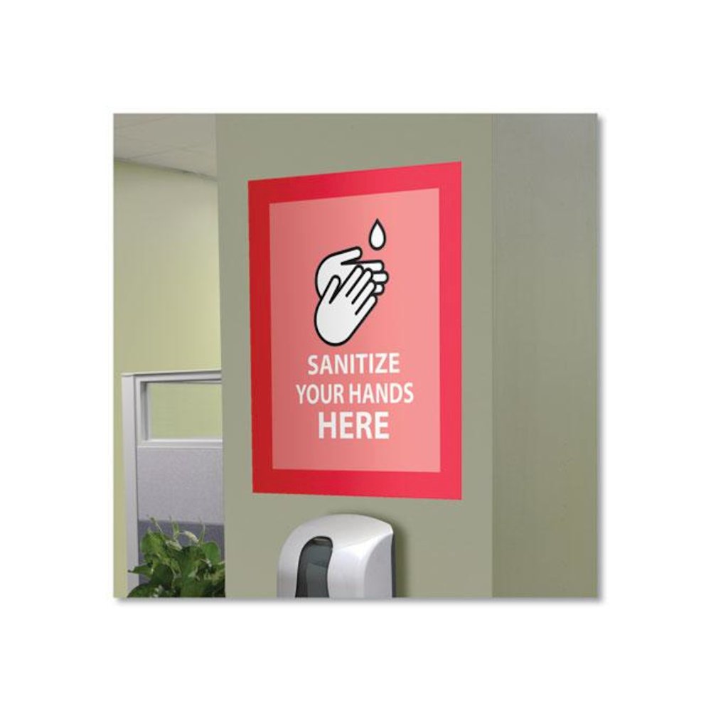 Self Adhesive Sign Holders, 11 x 17 Insert, Clear with Red Border, 2/Pack. Picture 5