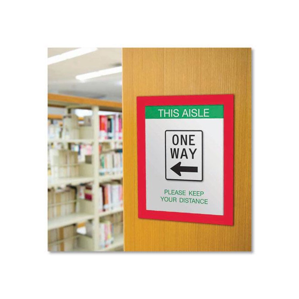 Self Adhesive Sign Holders, 11 x 17 Insert, Clear with Red Border, 2/Pack. Picture 3