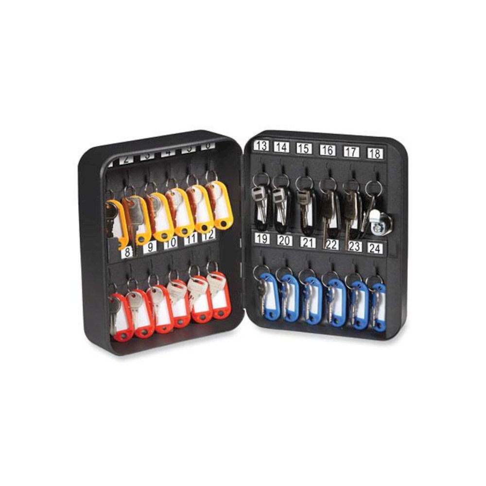 24-Slot Key Box, 6.3 x 2.9 x 7.8, Steel, Black. Picture 2