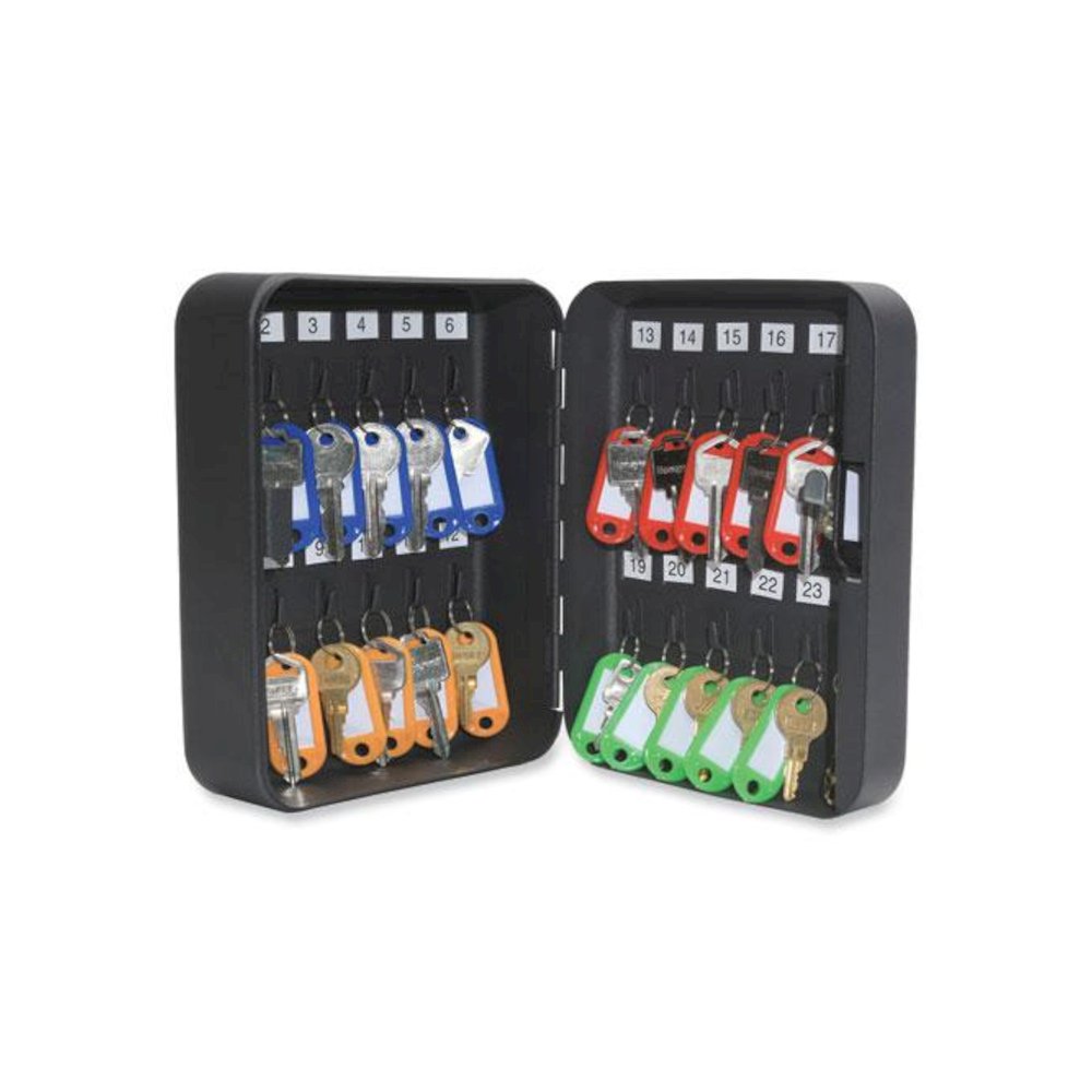 24-Slot Key Box, 6.3 x 2.9 x 7.8, Steel, Black. Picture 1