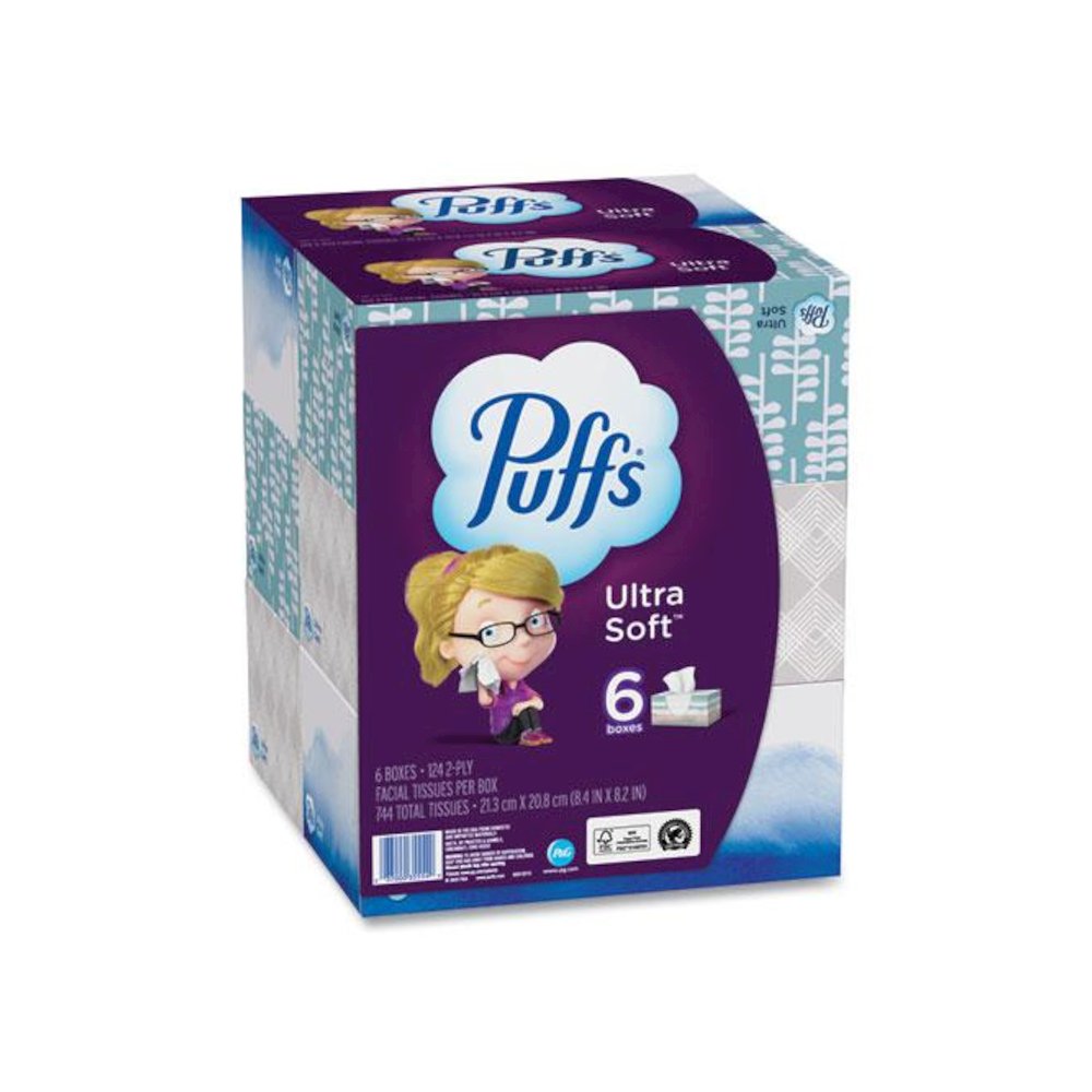 Ultra Soft Facial Tissue, 2-Ply, White, 124 Sheets/Box, 6 Boxes/Pack, 4 Packs/Carton. Picture 3