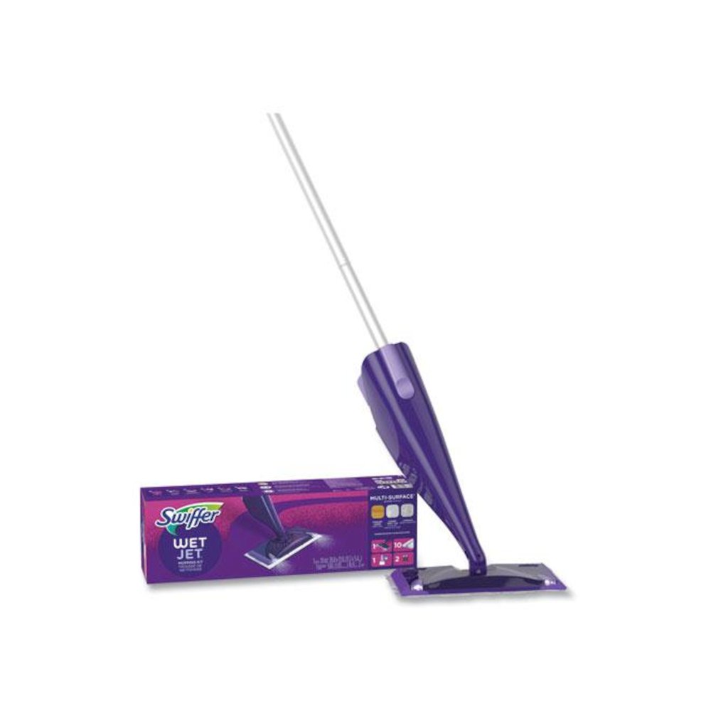 WetJet Mop Starter Kit with 10 Pads and 1 Cleaner, 11.3 x 5.4 Head, Silver Handle. Picture 1