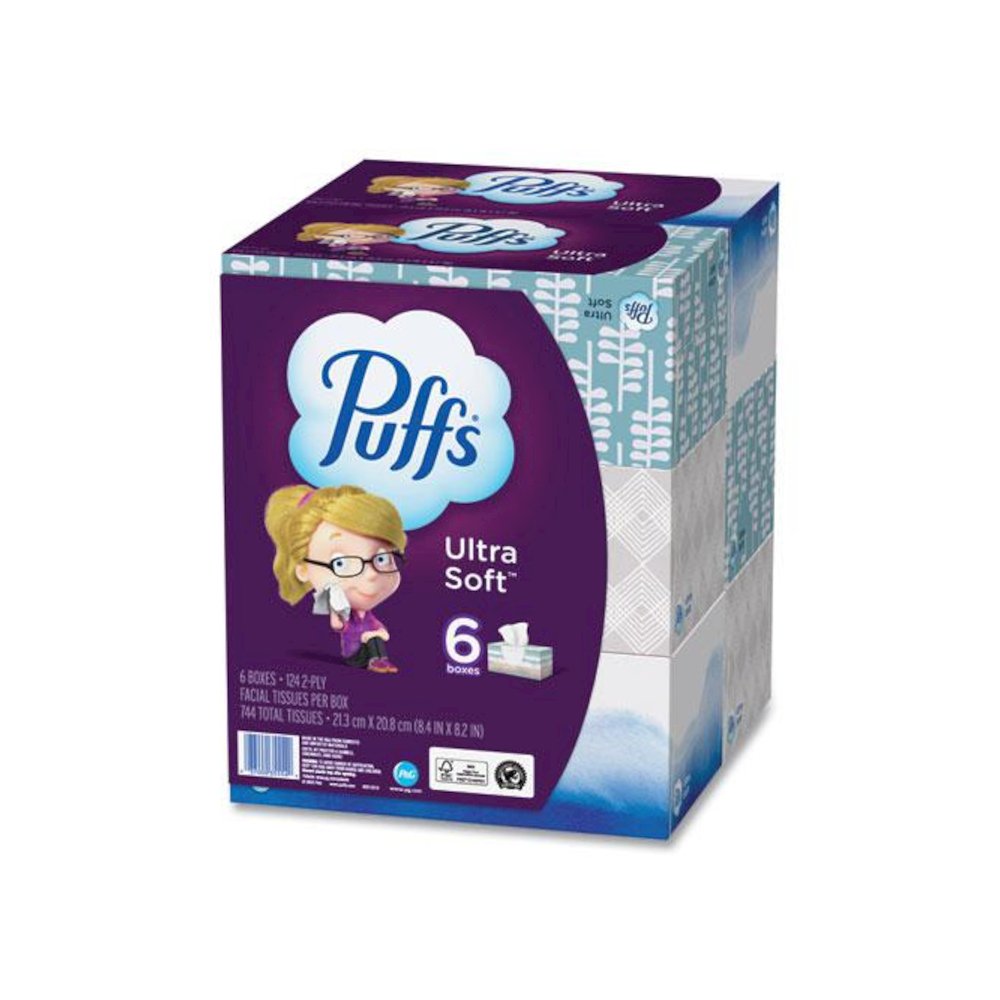 Ultra Soft Facial Tissue, 2-Ply, White, 124 Sheets/Box, 6 Boxes/Pack, 4 Packs/Carton. Picture 6