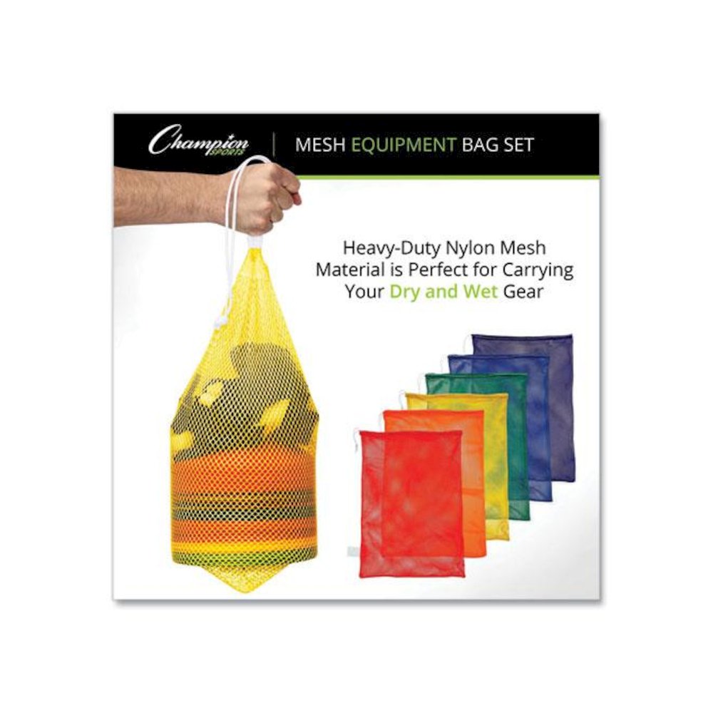 Heavy-Duty Mesh Bag, 12" x 18", Gold, Green, Orange, Purple, Royal Blue, Scarlet Red, 6/Set. Picture 3