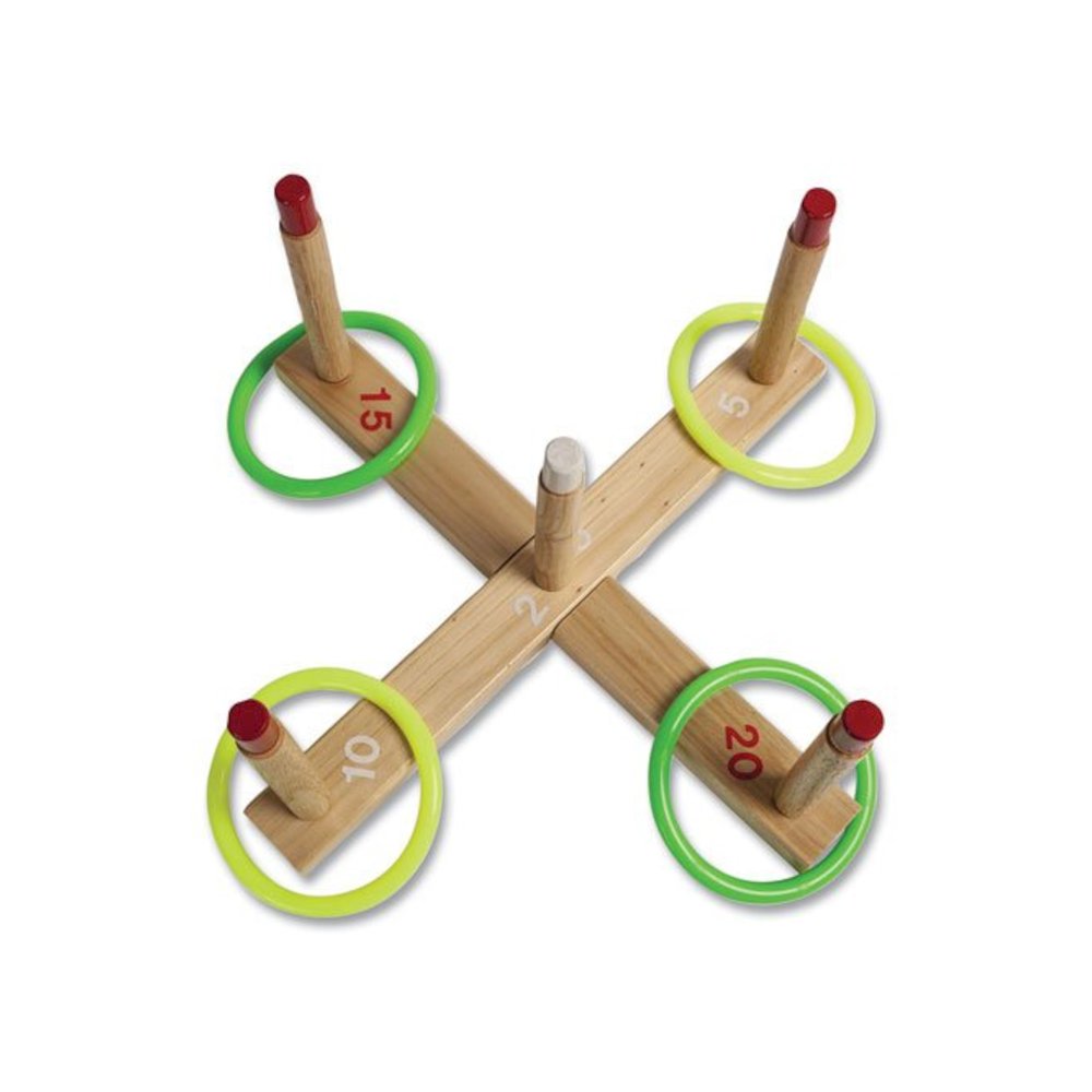Ring Toss Set, Plastic/Wood, Assorted Colors, 5 Pegs, 4 Rings. Picture 1
