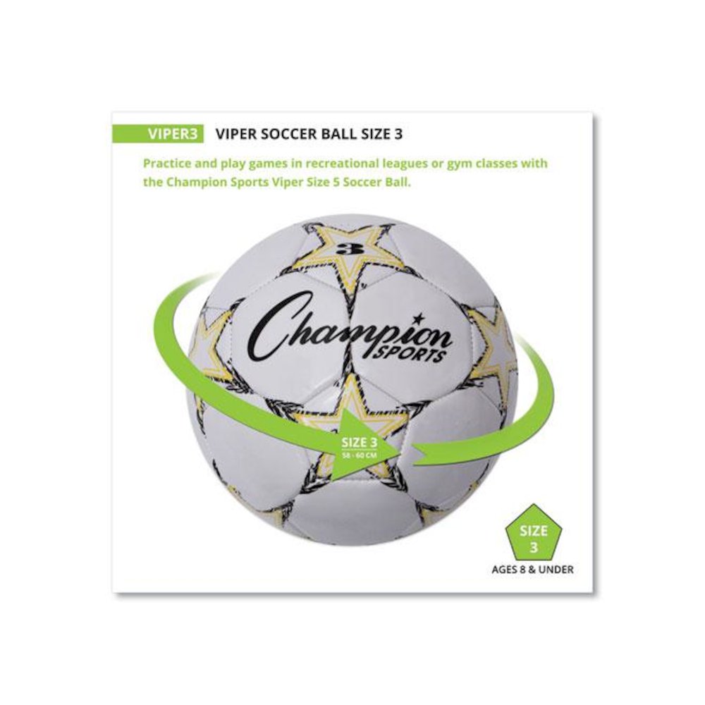 VIPER Soccer Ball, No. 3 Size, 7.25" to 7.5" Diameter, White. Picture 3