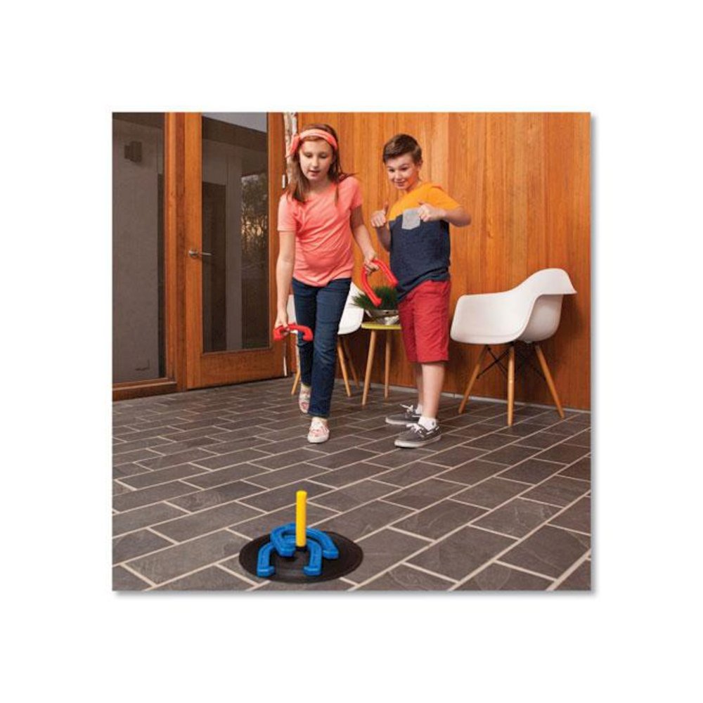 Indoor/Outdoor Rubber Horseshoe Set, 4 Rubber Horseshoes, 2 Rubber Mats, 2 Plastic Dowels. Picture 7