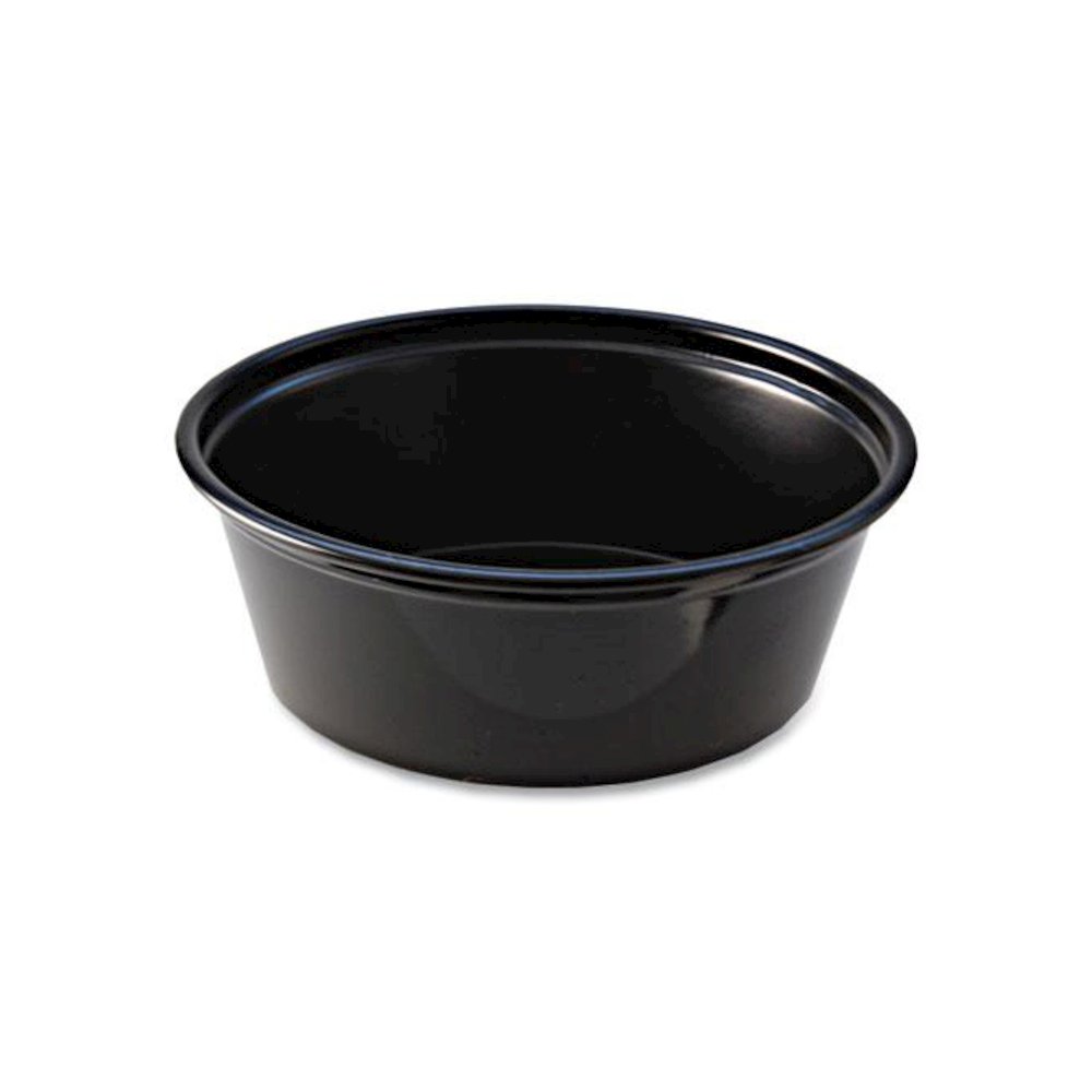 Portion Cups, 1.5 oz, Squat, Plastic, Black, 250/Sleeve, 10 Sleeves/Carton. Picture 1