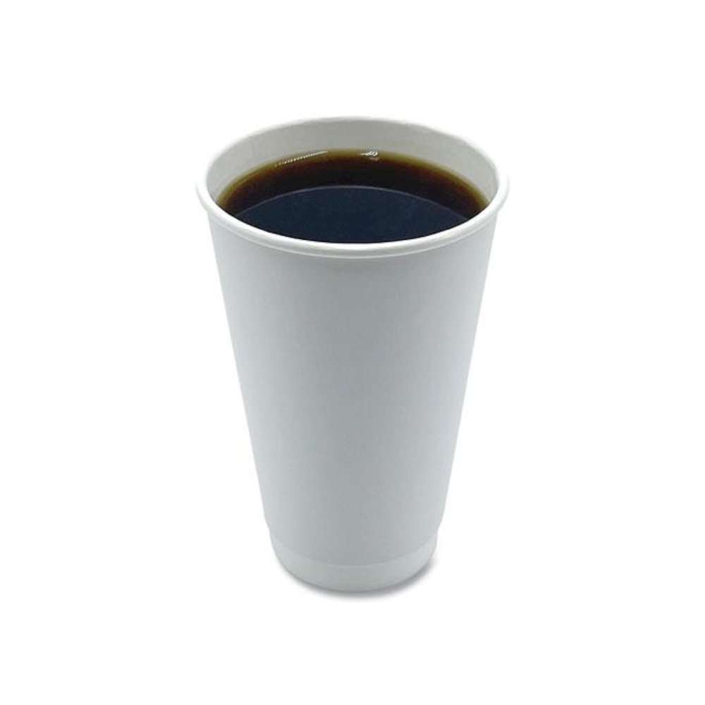 Paper Hot Cups, Double-Walled, 16 oz, White, 500/Carton. Picture 3
